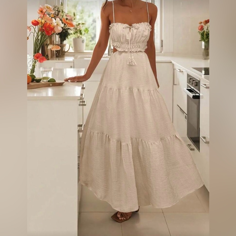 SHEIN Khaki Backless Maxi Dress